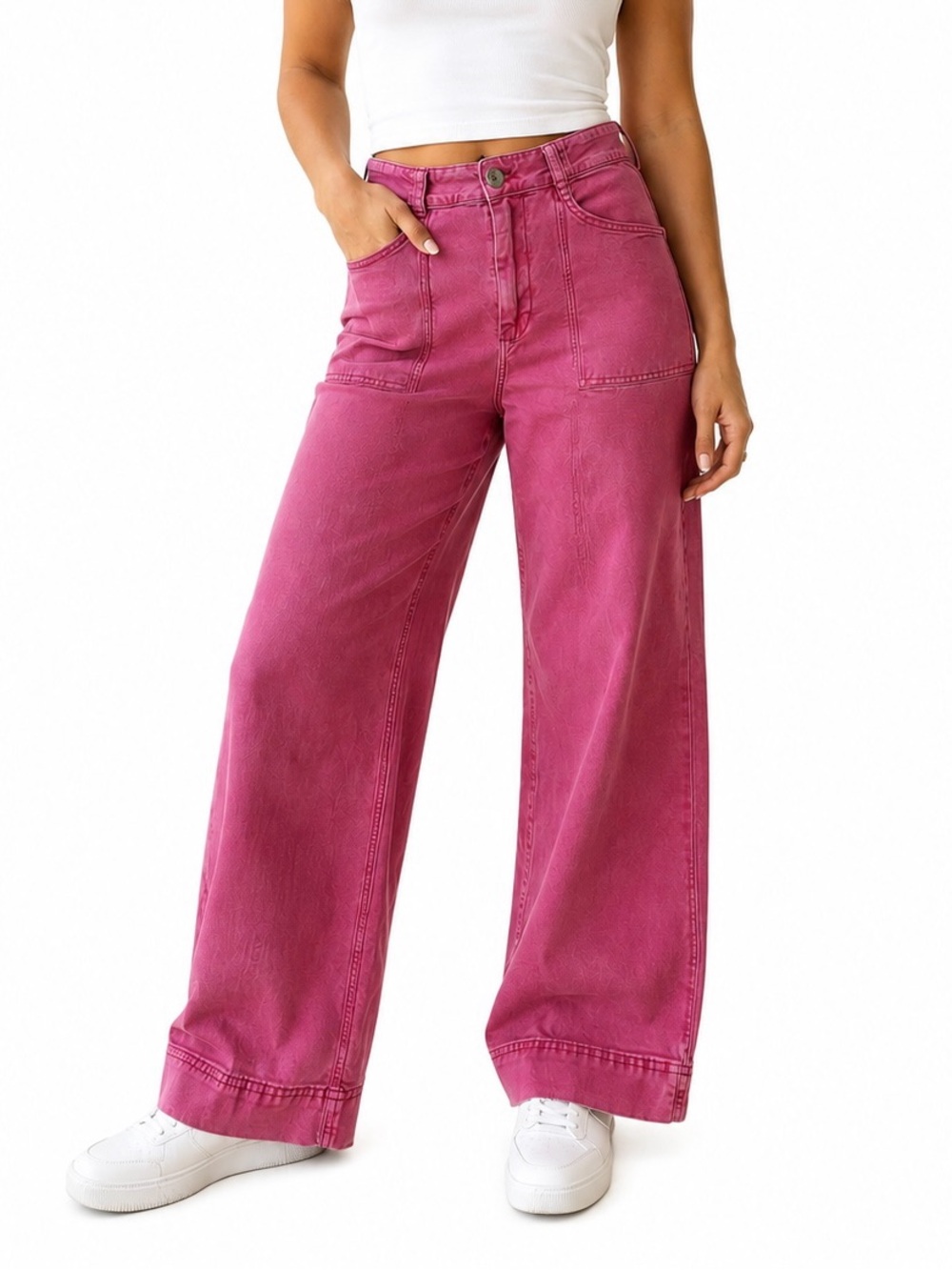 Pilcro High-Rise Wide-Leg Jeans in red